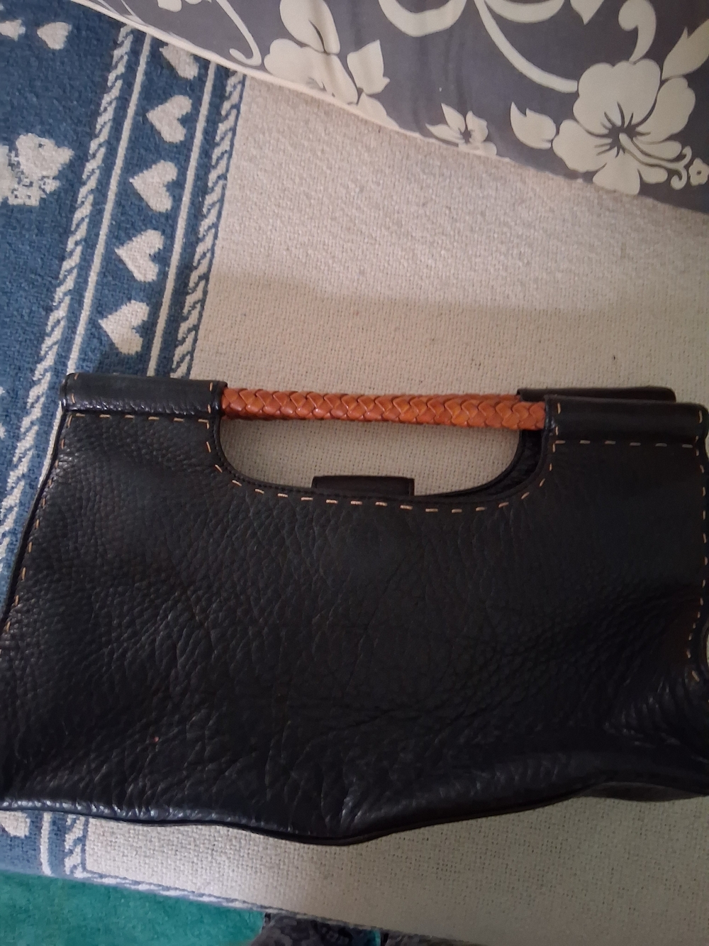 Source Unknown Black Clutch with Tan Braided Handle